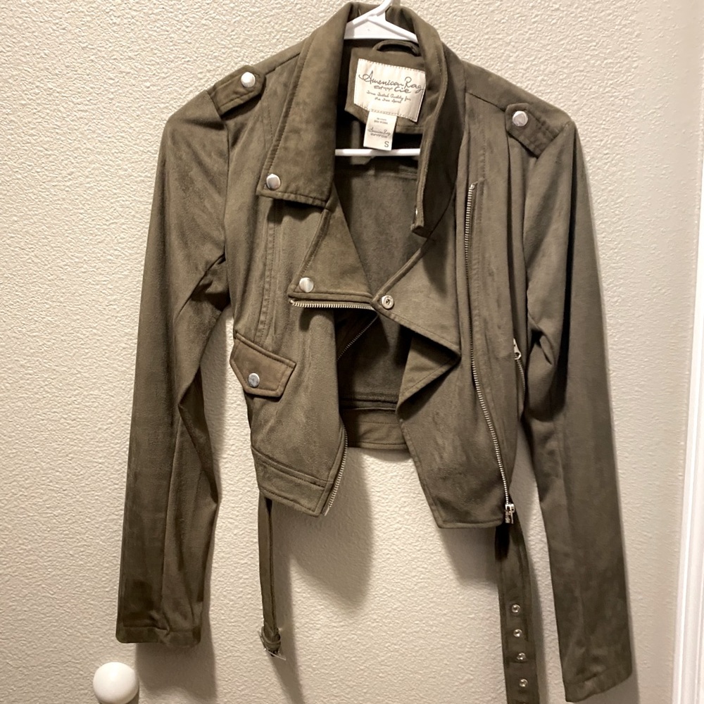 American Rag Olive Suade Crop Jacket.